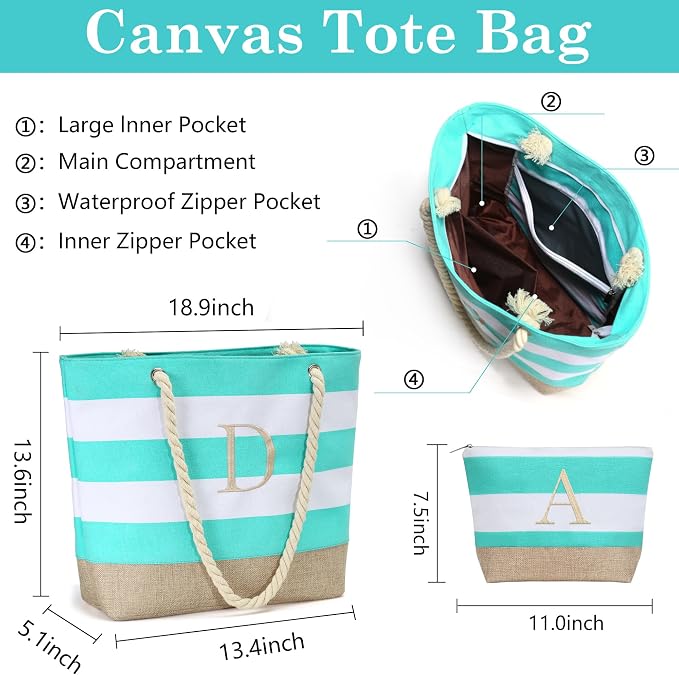 YOOLIFE Beach Bags for Women - Travel Canvas Beach Tote, Pool Waterproof Bag, Travel Essentials, Gifts for Women Birthday - Image 5