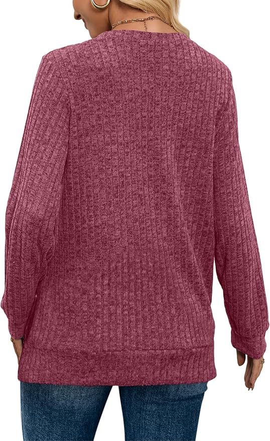 Sampeel V Neck Long Sleeve Shirts for Women Casual Fall Tops Lightweight Tunic Sweaters Fashion Clothes Loose Fit 2025