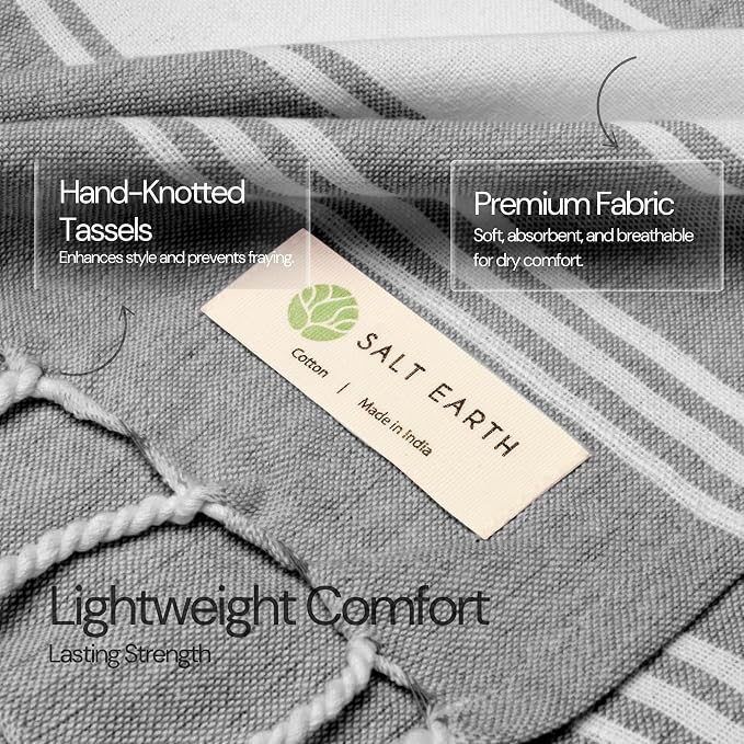 Salt Earth Cotton Turkish Beach Towel (Set of 4, 36"x72") - Soft, Quick Dry, Sand Resistant, Absorbent Towels for Bathroom, Home, Travel, Pool, Spa, Bath, Swim - Beach Towels Oversized (Alloy) - Image 2