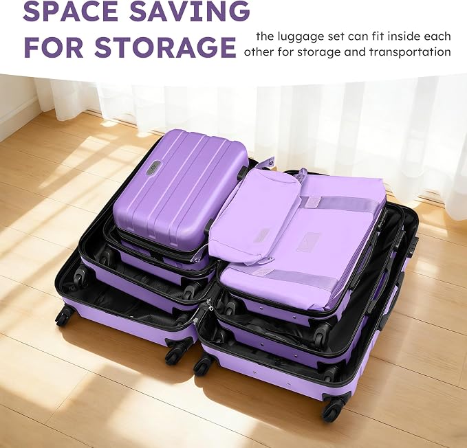 Suitour Luggage Sets 6 Piece, 20-inch Carry-on and 24 inch28 inch Checked Suitcase Set with Cosmetic Case and Expandable Travel Duffle Bags Set(Purple) - Image 8