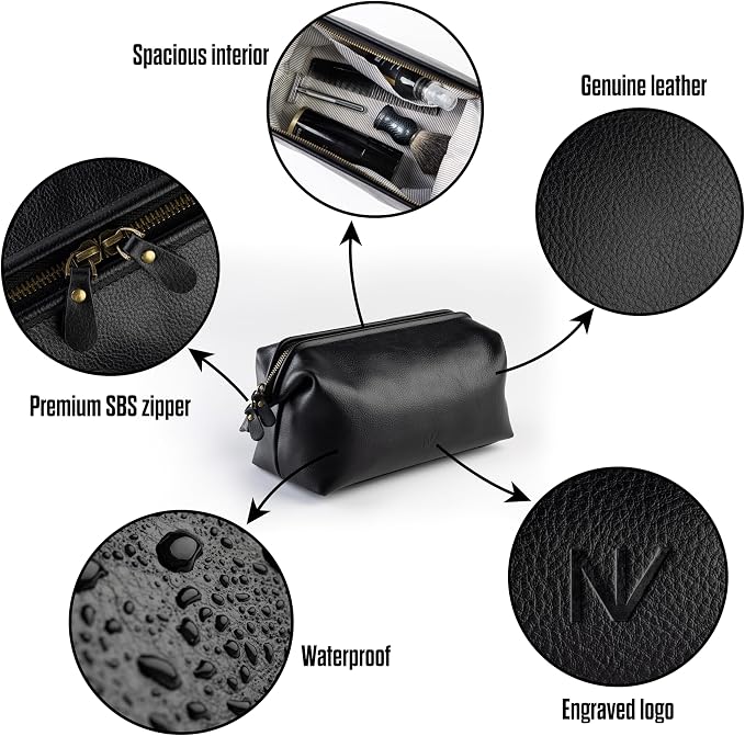 NV Holders Premium Genuine Leather Toiletry Bag for Men - The Ultimate Travel Dopp Kit and Hygiene Organizer, Perfect Men's Toiletry Travel Bag (Black) - Image 2