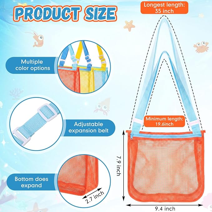 Frienda 3 Pcs Mesh Beach Bag Beach Seashell Bag Shell Collecting Sand Toy Totes Colorful Swimming Accessories Storage Pouch with Adjustable Carrying Straps for Men and Women (Colors G) - Image 2