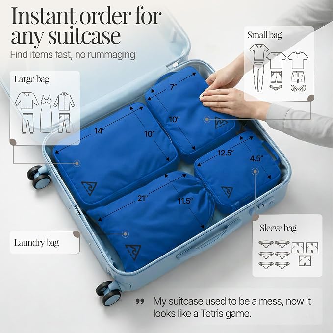 4-Piece Luxury Compression Packing Cubes & Bags for Travel – Maximize Space in Luggage with HybridMax Double-Capacity Design, 50 Luggage Tags, Patented Suitcase Organizer Bags, Lifetime Satisfaction - Image 3