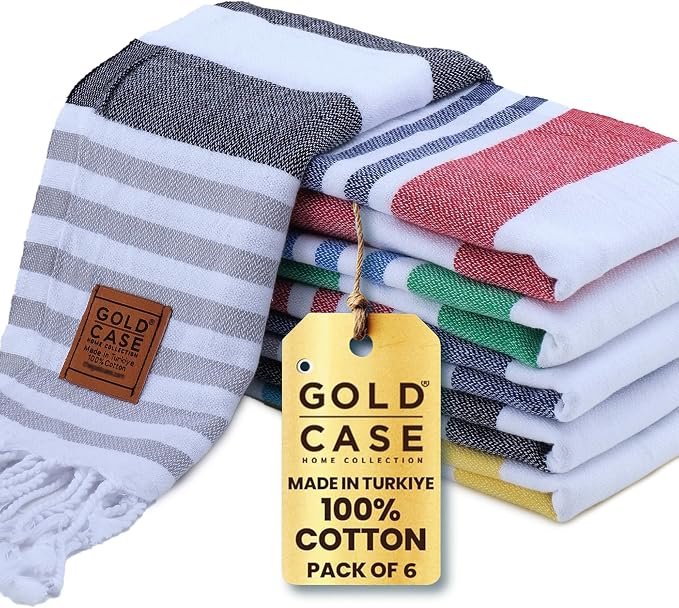 Gold CASE Turkish Hand Towels for Bathroom Set of 6 – 20 x 40'' – 100% Cotton Bathroom Hand Towels – OLYMPOS Towel for Spa, Face, Tea & Dishcloth – Decorative Cloth – Multi 2 by GoldCaseHomeCollection