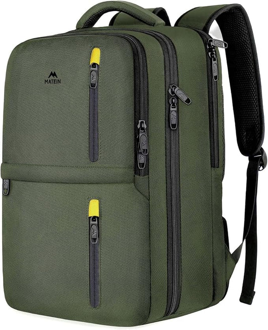 MATEIN Carry on Travel Laptop Backpack, Large Personal Item Travel Backpack | Flight Approved, Shoe Compartment, Water Resistant, Weekender Overnight Bag, Fit 17 Inch Laptop, Green by MATEIN