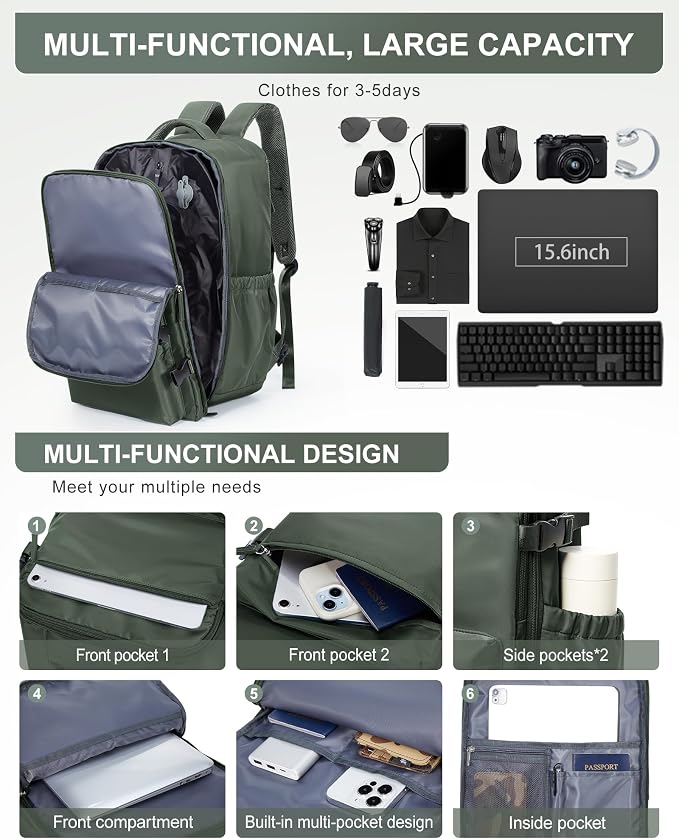 winspansy Vacuum Backpack Travel Essentials with Air Pump Compression Bags for Travel Carry on Flight Approved Seal Vacpack Personal Item Backpack with Vacuum System for Women Men Dark Green - Image 6