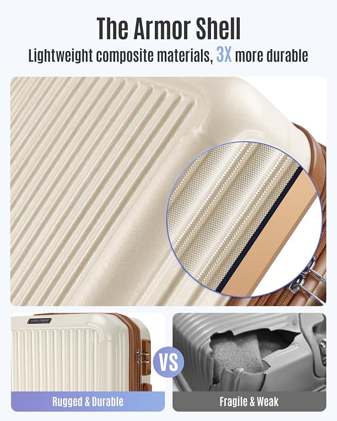 LIGHT FLIGHT Carry On Luggage 22x14x9 Airline Approved, Beige and Brown | Airline Approved, Durable Hard Shell with Wheels, Expandable Hardside, Lightweight, TSA Lock - Image 4
