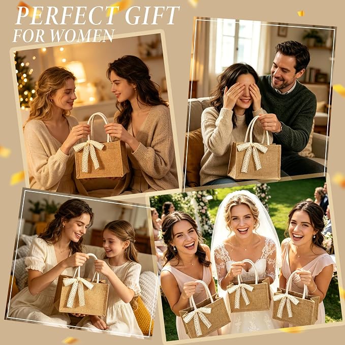 Burlap Tote Bag Set with Ribbon, Reusable Blank Water Resistant Grocery Bags - Image 5