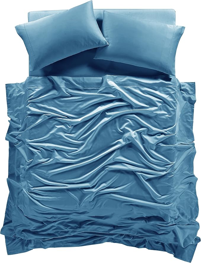 100% Supima Cotton Sheets 600 Thread Count,Bed Sheet Set King Sheets 4 Pieces, Soft & Silky Sateen Weave, Fits Mattress Up to 18'',Deep Pocket, Breathable & Fade Resistant (Peacock Blue, King) - Image 3