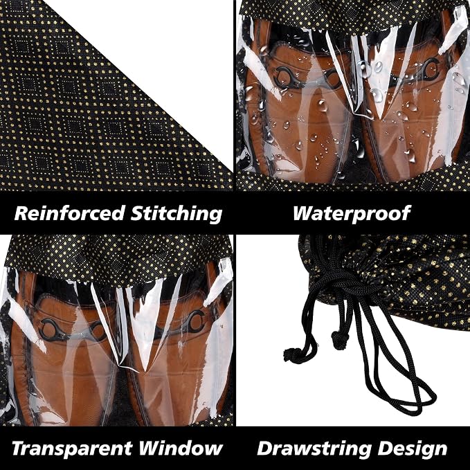 Kuber Industries Shoe Bags | Shoe Bags for Travel | Drawstring Shoe Storage Bags | Storage Organizers Set | Shoe Cover with Transparent Window | Shoe Pouches | Golden Dot-Print | Pack of 8 | Black - Image 4