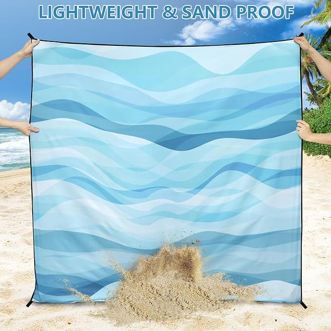 HIHOHO Beach Blanket Waterproof Sandproof Beach Mat for 1-8 Adults Quick Drying Durable Outdoor Picnic Mat for Beach Festival Travel Camping Hiking (Ocean Wave-Multi Blue, 79"×83"(4 Person)) - Image 5