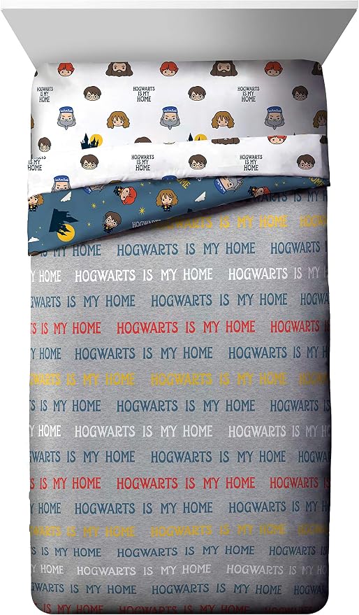 Jay Franco Harry Potter is My Home 4 Piece Twin Bed Set -Bedding Features Harry, Ron, Hermoine, Hagrid, and Dumbledore | Hogwarts, Bed in a Bag, Comforter Sheets Pillowcase, Official Product, Soft Microfiber, Machine Washable, Kids Gift - Image 3