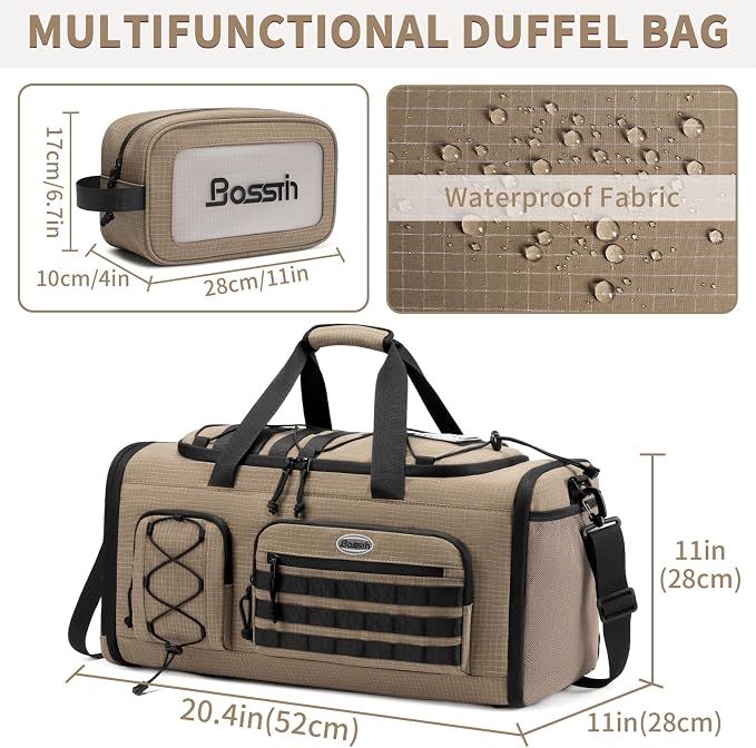 Bosstin Gym Bag for Men & Women,45L Travel Duffle Sports Duffel Bag Gym Weekender Overnight Backpack with Shoe Compartment (KHAKI CHECKERED) - Image 2