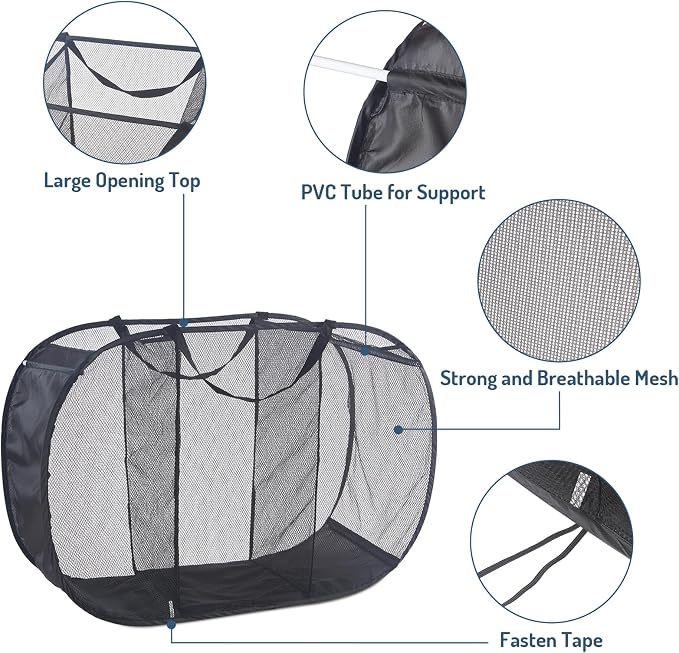 Seiritex Mesh Popup Laundry Hamper 3 Compartment Sortable Horizontal Collapsible Laundry Basket for Clothes Laundry Room Bedroom Toys Travel (Black) - Image 3