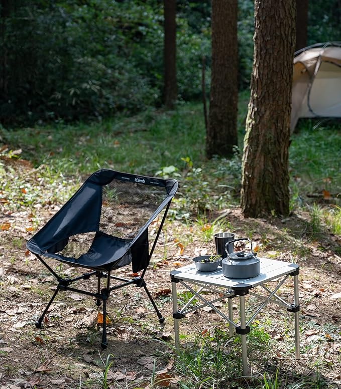 iClimb Ultralight Compact Camping Folding Beach Chair with Anti-Sinking Large Feet and Back Support Webbing (Black - Square Frame - 2PC) - Image 2