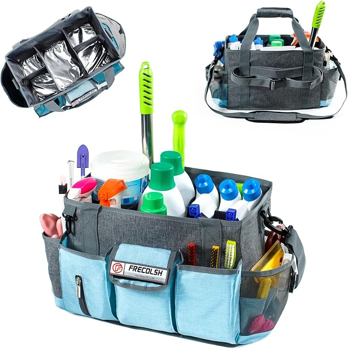 Cleaning Caddy for Cleaning Suppliers Organizer with Pockets for House Cleaning Essentials, Cleaning Organizer, Wearable Cleaing Bag Tote, Storage Caddy for Housekeeping by FRECOLSH