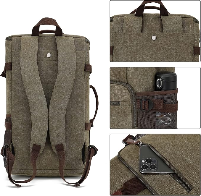 Kalesi Gym Duffle Bag Backpack 4-Way Vintage canvas with Shoes Compartment for travel Sport Hiking laptop (Vintage green) - Image 3