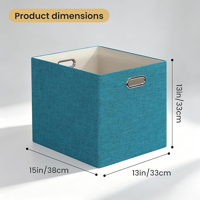 Posprica 3X Thicker Collapsible Storage Bins,13×15x13 Foldable Storage Cube Boxes Fabric Drawer for Closet Shelf Cabinet Bookcase, set of 4 (Bright Green) - Image 2