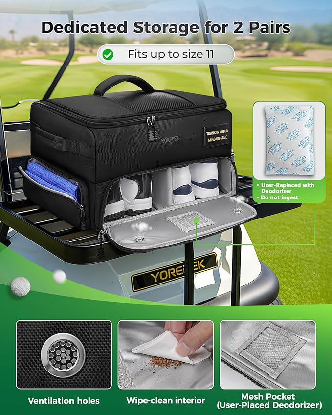 YOREPEK Upgraded Golf Trunk Organizer, Golf Gifts for Men, with Removable Insulated Pouch&Dust-Proof Protective Layer, Multi-Compartment fits 2 Pairs of Shoes, Golf Accessories - Image 4