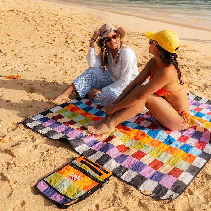 Cozy Club Waterproof Picnic Blanket – Foldable Outdoor Mat 60x70 with Stakes, Pocket & Shoulder Strap | Sandproof Beach Blanket for Festivals, Camping & Travel | Self-Packing | Multicolor | US Brand - Image 7