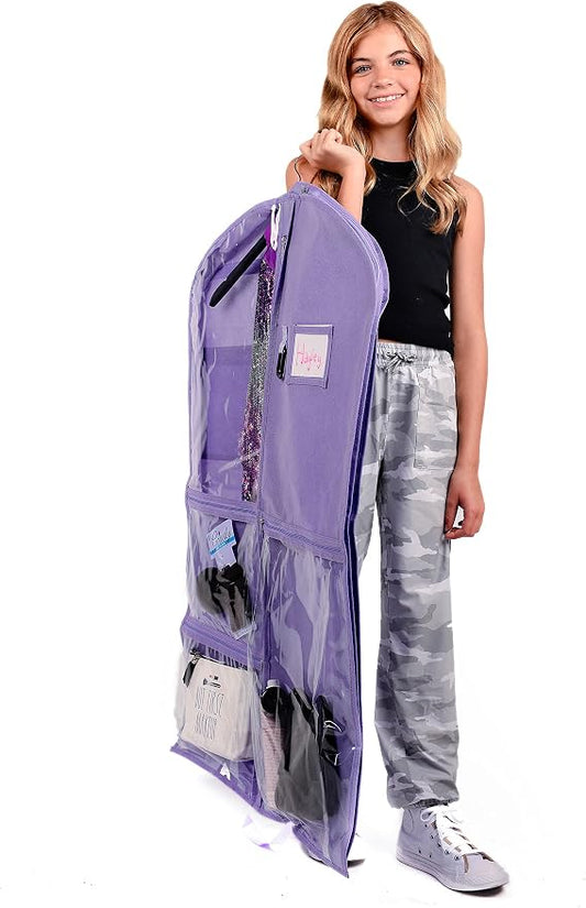 Waterproof Hanging Garment Bag 40 inch Clothes Bag with Gusset, 5 Pockets & Side Zip for Dance Costumes, Sports, Skating, Theatre, Beauty Pageants & More by Kendall Country, Lavender Purple by KendallCountry