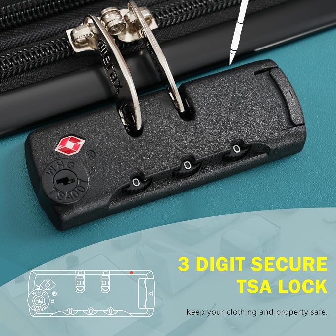 Merax 3 Piece Luggage Sets, Hardside Lightweight Carry on Suitcase | Durable Expandable Luggage with Travel Bags Spinner Wheels and TSA Lock,Dark Green - Image 4