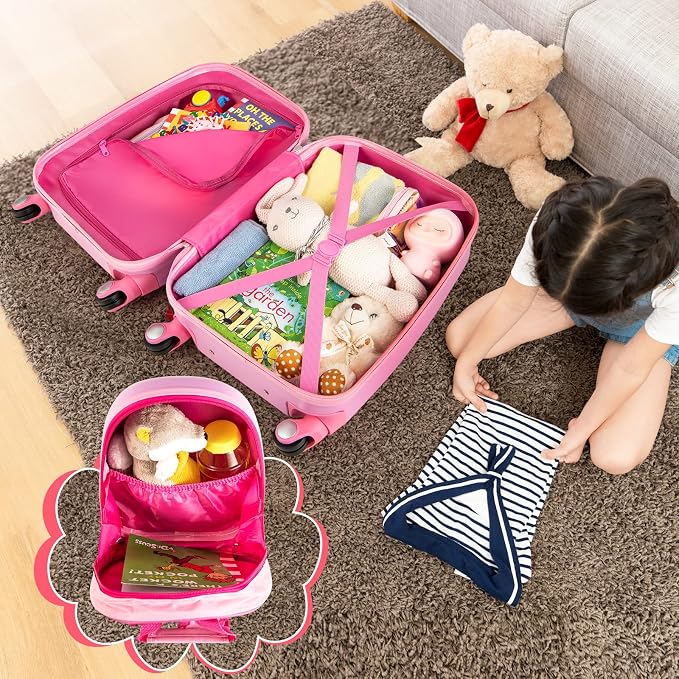 HONEY JOY Kids Luggage, 12" Toddler Backpack & 18" Travel Suitcase with Wheels, Lightweight Toddler Girls Suitcase, Durable ABS Hardshell, 2Pcs Carry On Luggage Set for Boys Girls - Image 4