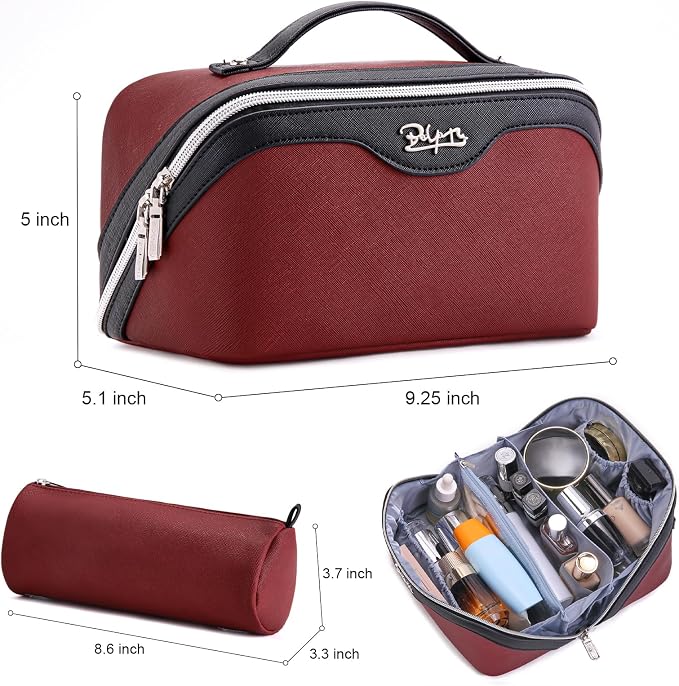 BOYATU Travel Makeup Bag Organizer Cosmetic Bag: 3 Pcs Set Make up Bags for Women with Handle - Waterproof Vegan Leather Toiletry Bags Travel Essentials Pouch with Compartments (A-04-Red) - Image 7
