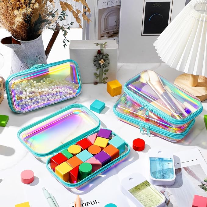 Hoolerry 4 Pcs Hard Clear Zipper Case Makeup Bags Plastic Zipper Pouch Transparent Storage Box Containers for Cosmetics, Snacks, Building Blocks, Puzzles(Clear,7.5 x 3.9 x 2 in,Blue Laser) - Image 6