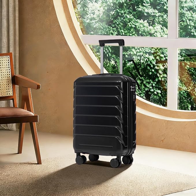GDFStudio 20" ABS Hardshell Checked Luggage, Medium Capacity Travel Suitcase with Scratch Resistant Surface, 360° Silent Spinner Wheels, Combination Lock, Telescopic Handle and Side Hooks, Black - Image 3