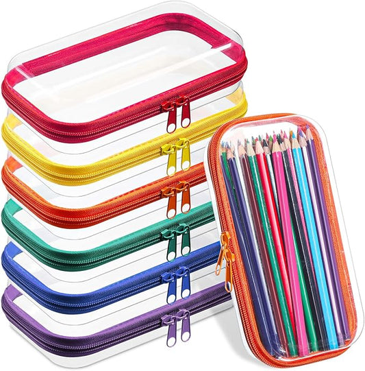 Sanwuta 6 Pcs Clear Hard Zipper Case Plastic Zipper Pouches Transparent Makeup Bag Pencil Case Pouches Toiletry Diaper Bag for Travel Toy Storage Organizer Bins by Sanwuta