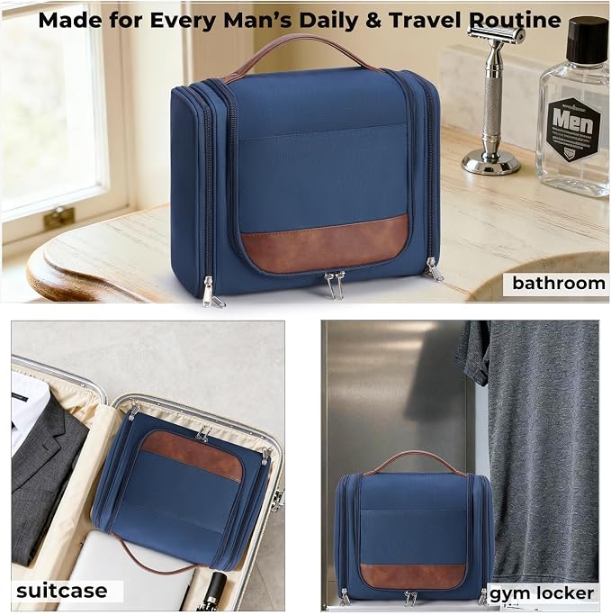 Ralnitote Large Hanging Toiletry Bag for Men, Travel Bathroom Bag with Hook, Hygiene Bag Organizer for Shower, Shaving & Grooming Essentials, Navy - Image 5
