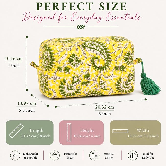 Huar Travel Makeup Bag- Large Capacity Cosmetic Bags for Women - Water Resistance Lining Portable Pouch & Open Toiletry Bag - Perfect Girls Makeup Organizer for Travel Essentials (Velvet Lemon Bloom) - Image 6