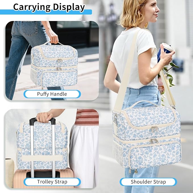 CUBETASTIC Nail Polish Organizer & Storage Bag for 48 Bottles & Full-Size Lamp, Double-Layer Travel Case Box for Nail Supplies, Manicure Kit & Pedicure Tools (Blue Floral, 48 Slots) - Image 6
