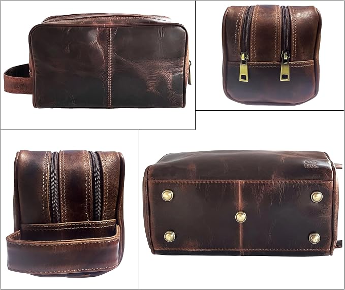 RUSTIC TOWN Leather Toiletry Bag for Men - Travel Shaving Ditty Kit - Bathroom Shower Toiletries Organizer - Leather Cosmetic Bag for Women (Walnut Brown) - Image 6