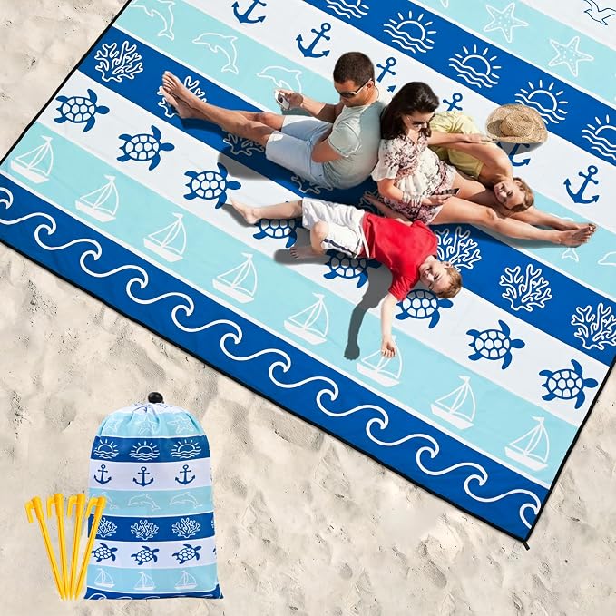 HIHOHO Beach Blanket Waterproof Sandproof Extra Large Beach Mat 79" X 83"/120"x108"for 1-8 Adults Quick Drying Durable Outdoor Picnic Mat for Beach Travel Camping Hiking - Image 6
