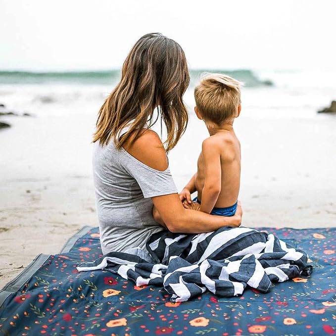 Little Unicorn 5'x5' Outdoor Family Picnic & Beach Blanket | Durable & Water-Resistant Fabric | Compact Fold & Easily Wipes Clean | Zipper Pocket (Midnight Poppy) - Image 3