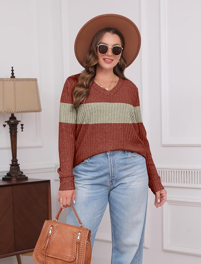 Sampeel V Neck Long Sleeve Shirts for Women Casual Fall Tops Lightweight Tunic Sweaters Fashion Clothes Loose Fit 2025