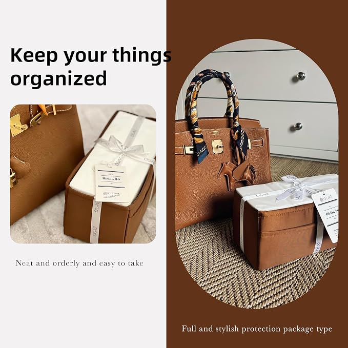 DGAZ Purse Organizer Silky Smooth,Silk,Luxury Handbag Tote in Bag Shapers, Women- Fits Birkin25/30/35/40 Bags (Gold, BK30) | Soft and Lightweight,Perfect Fit,Multi-pocket Storage,Bag Protector,Luxury Bag Care,Handmade,for Smooth Bag Organizer - Image 8
