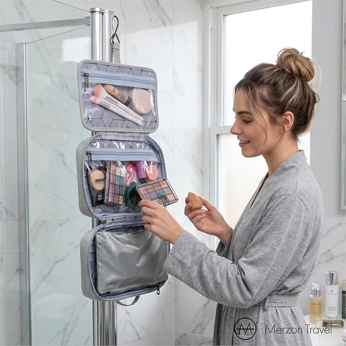 The All Week Kit, Hanging Toiletry Bag for Extended Trips with Multi Compartment Storage Large Travel Toiletry Organizer with Hook Made from Sturdy Water Resistant Nylon HNG-733-SLV - Image 8
