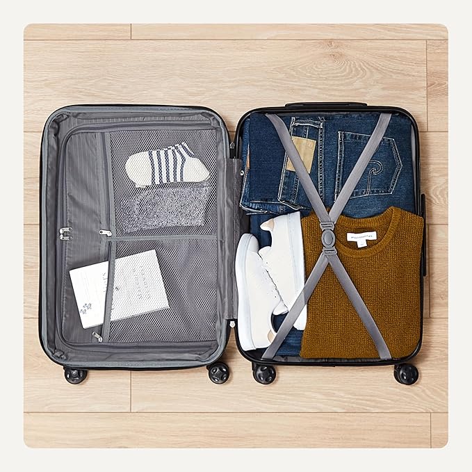 Amazon Basics 21" Hardside Carry-On Luggage with Spinner Wheels, Expandable for Up to 25% More Space, Scratch-Resistant Hard Shell, Telescoping Handle, Black - Image 4