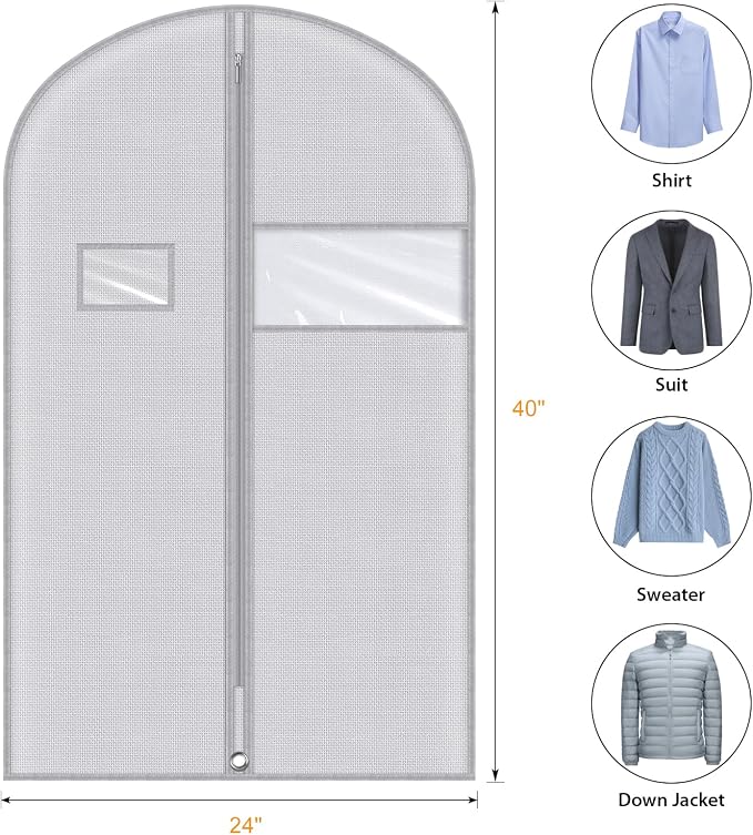 Syeeiex 40" Suit Bag, Set of 5 Garment Bags for Hanging Clothes, Suit Bags for Closet Storage, Garment Bags for Storage Suits,T-shirts, Jackets and Coats(Grey Pattern) - Image 2