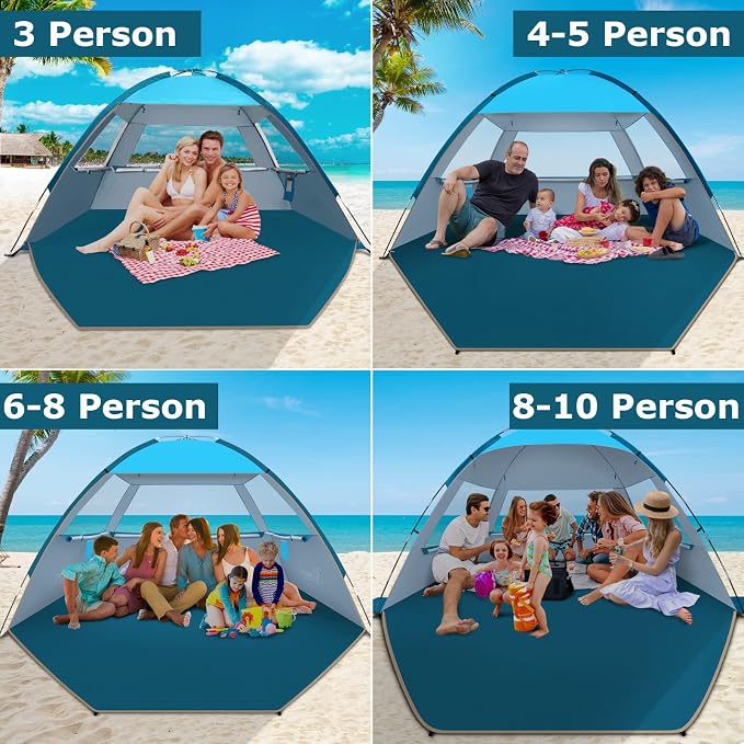 COMMOUDS Beach Tent Sun Shelter for 3/4/6/8 Person, UPF 50+ UV Protection Beach Shade Canopy Tent, Lightweight, Easy Set Up and Carry - Image 7