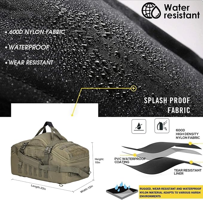 3-in-1 Tactical Gym Duffel Backpack, Travel Sports Bag for Overnight | Works as a range bag or motorcycle backpack, ideal for gym, travel, camping, hunting, and gear organization - Image 3