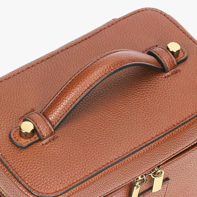 Makeup Bag Vanity Case with Removable Divider Travel Toiletry Bag Portable Cosmetic Bag Makeup Organizer Case (Light Brown) - Image 6
