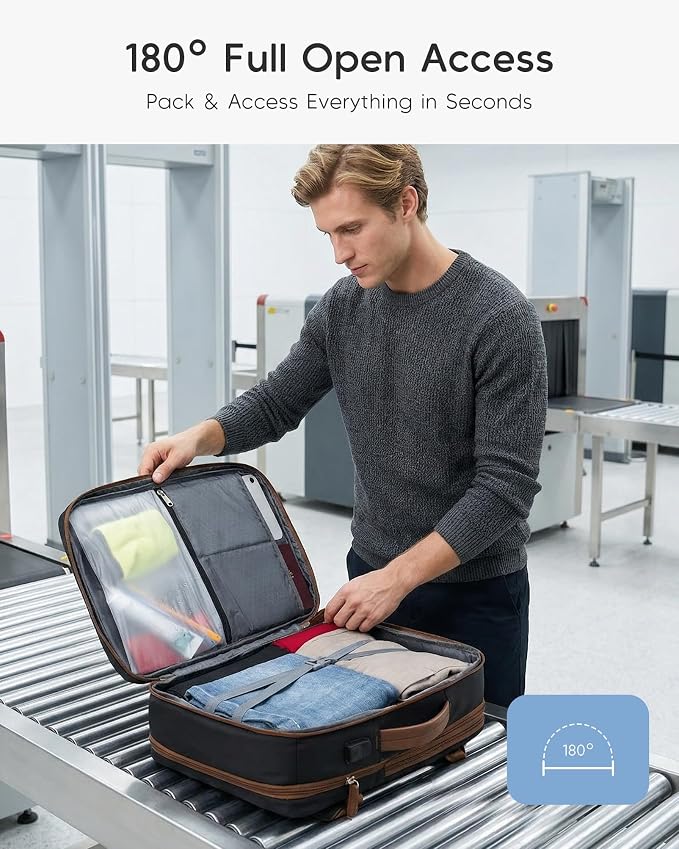 17x13x9 Personal Item Bag Travel Backpack for Men Women | 43x33x22cm Travel Bag Expandable with USB Charging Port 180°Full Open Access Laptop Backpack ,Beige - Image 3