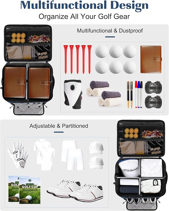 Golf Trunk Organizer, Waterproof Car Golf Locker with Separate Ventilated Compartment for 2 Pair Shoes, Golf Storage for Balls, Tees, Cap, Clothes, Gloves, Accessories, Gifts for Men, Women - Image 2