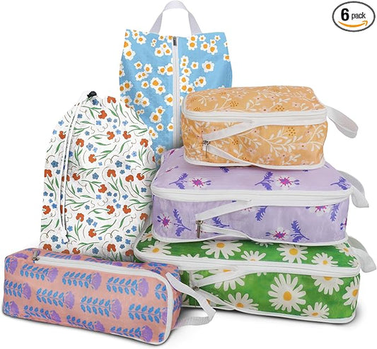 6 Pcs Compression Packing Cubes, Packing Cubes for Travel, Waterproof Luggage Organizer Bags Set, Cute Packaging Cubes for Women Kids Backpack Carry-Ons by Xmzsdz