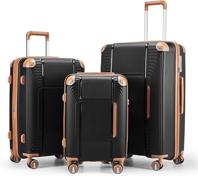 3 Piece Luggage Set PP Hardshell with YKK Zippers, 20/24/28 Inch Suitcases with Detachable Spinner Wheels & Reinforced Corner Guards, Lightweight TSA Lock Nested Set (Black) by Unknown