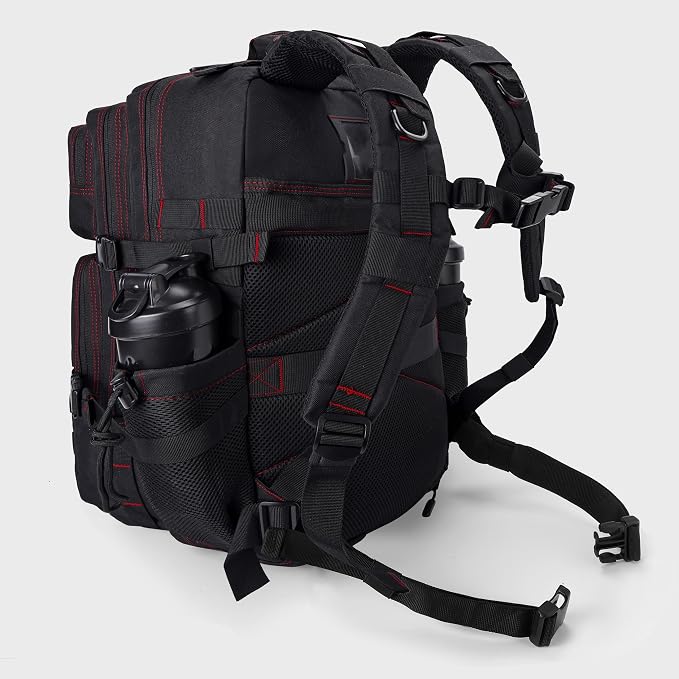 LHI Military Tactical Backpack for Men and Women 45L Army 3 Days Assault Pack Bag Large Rucksack with Shoe Compartment - Black red line - Image 7